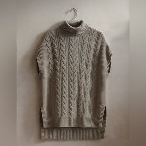 PACT Cable Knit Poncho Pullover Organic Cotton Turtleneck Sweater Fisherman Gray